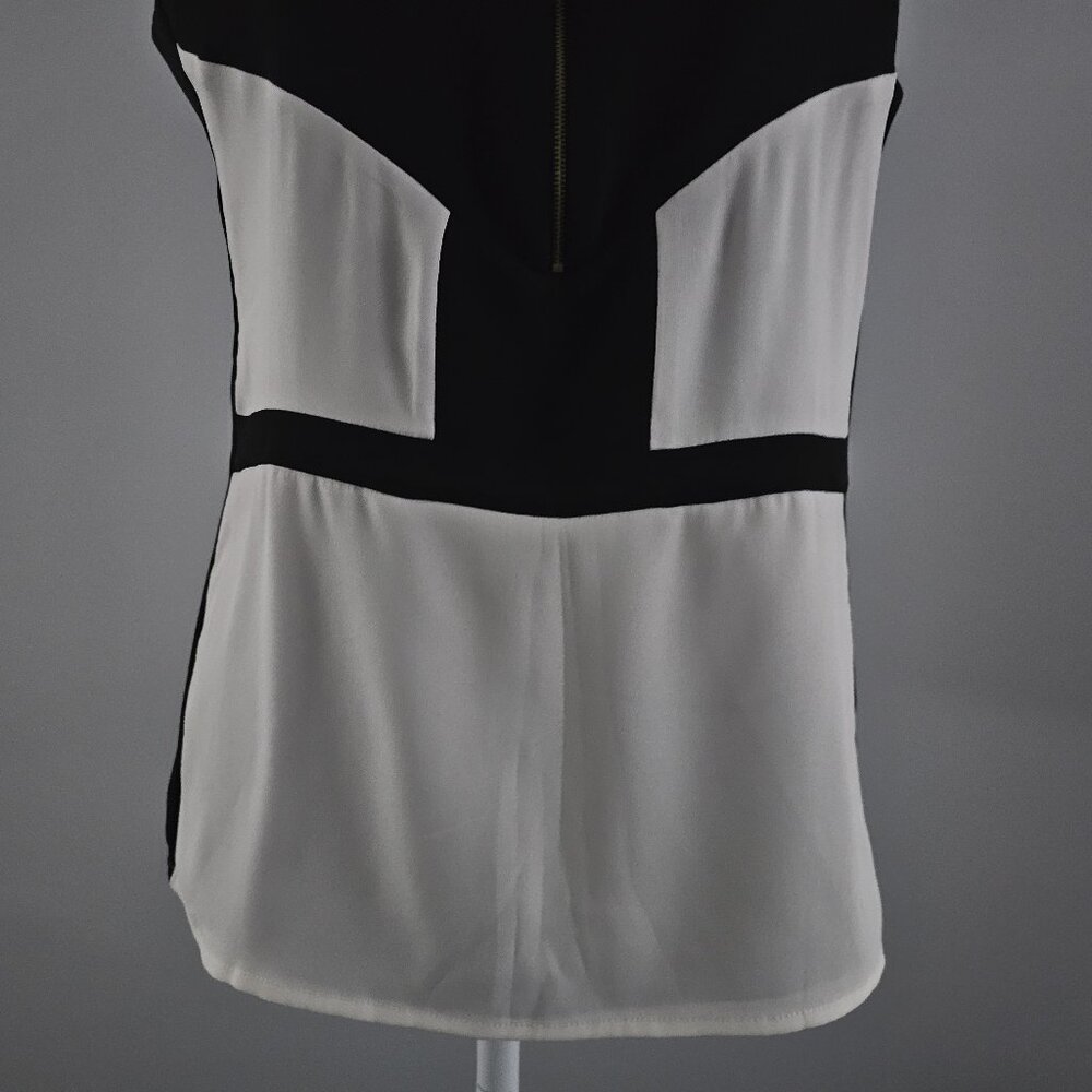 ANN TAYLOR black/cream BLOUSE top SLEEVELESS dressy LINED zipper - Picture 9 of 10